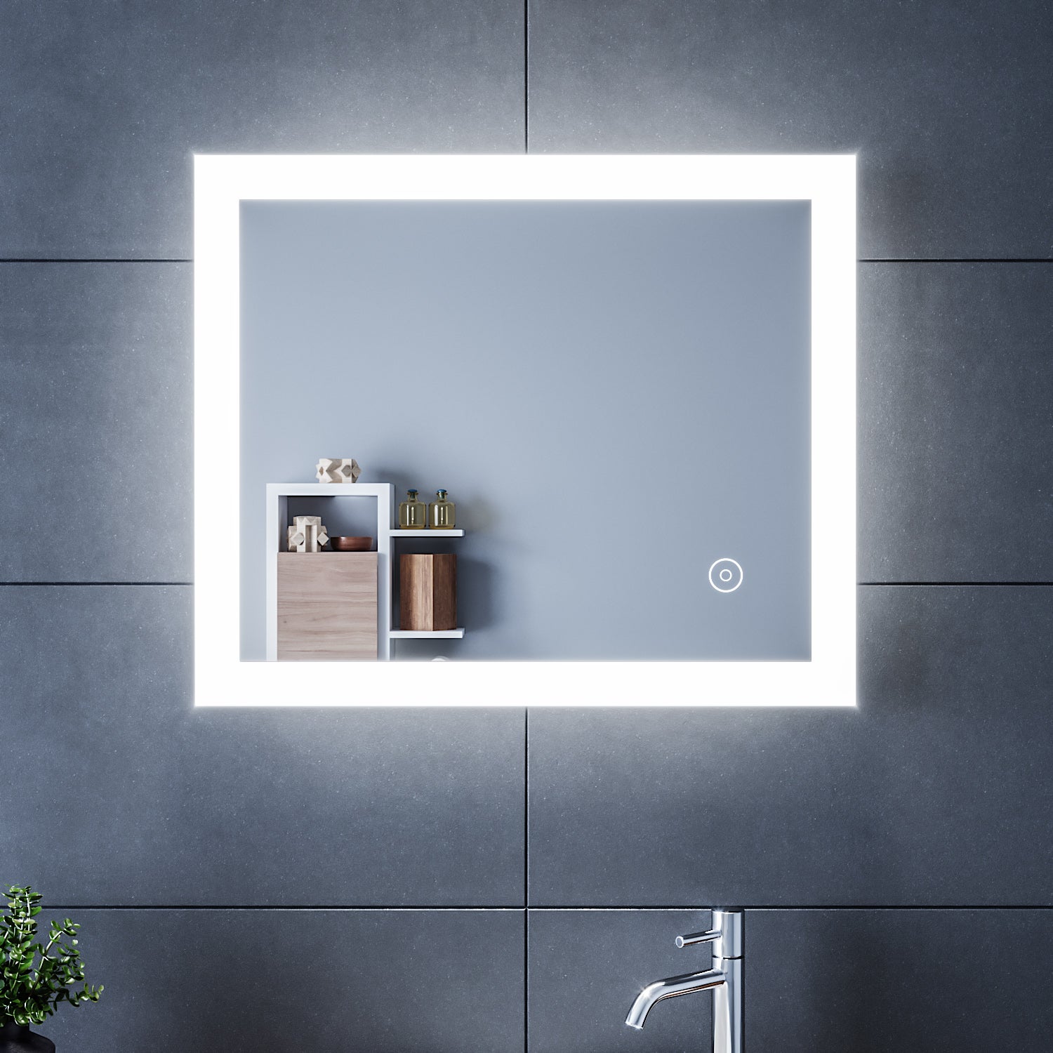 Miroir LED Mural éco – 60x40 Cm, éclairage Intégré – Pour Salle De Bain, Entrée…