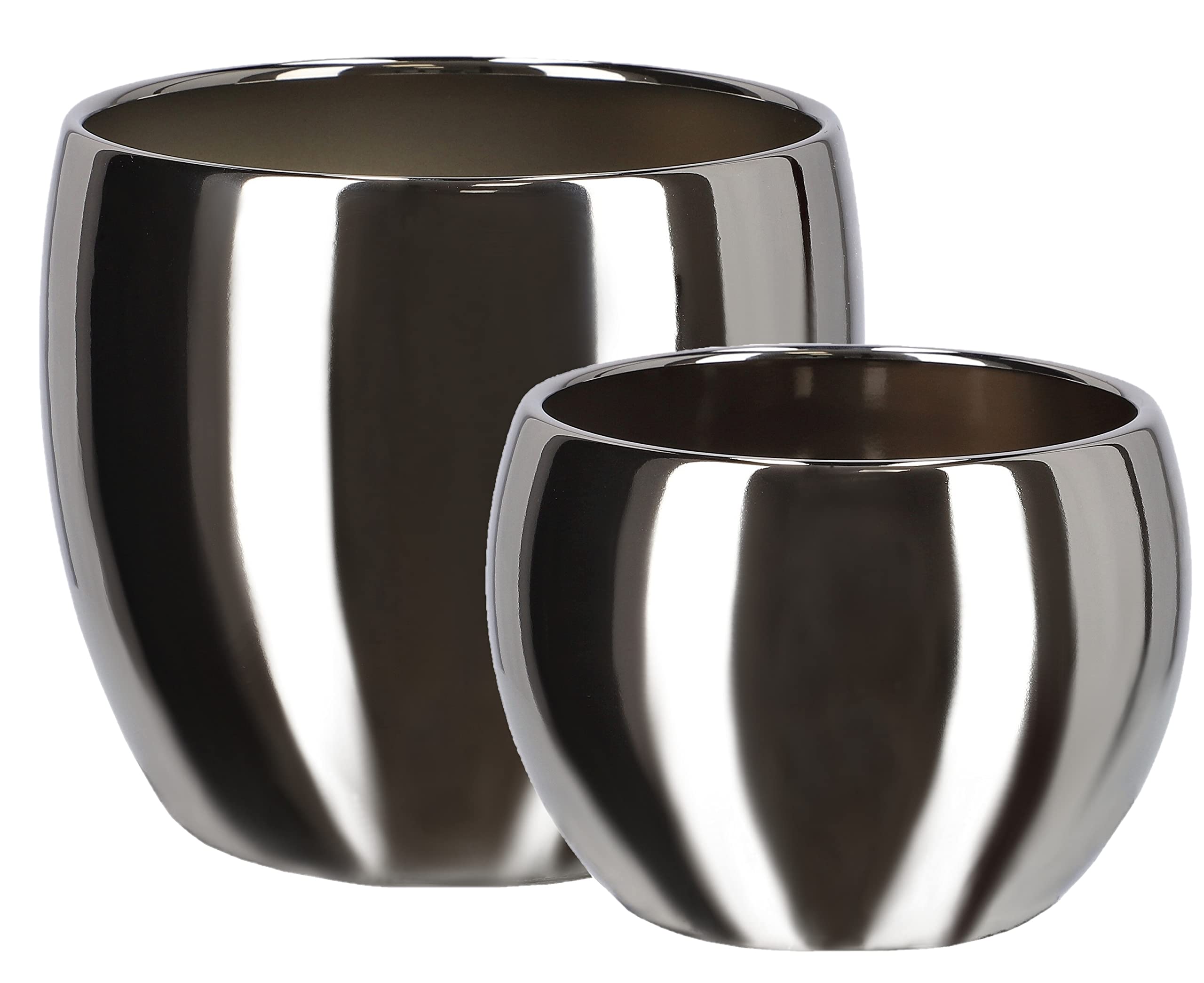 Zestaw 2x donica doniczka kula osłonka srebrna ceramika glamour na rośliny - KOTARBAU