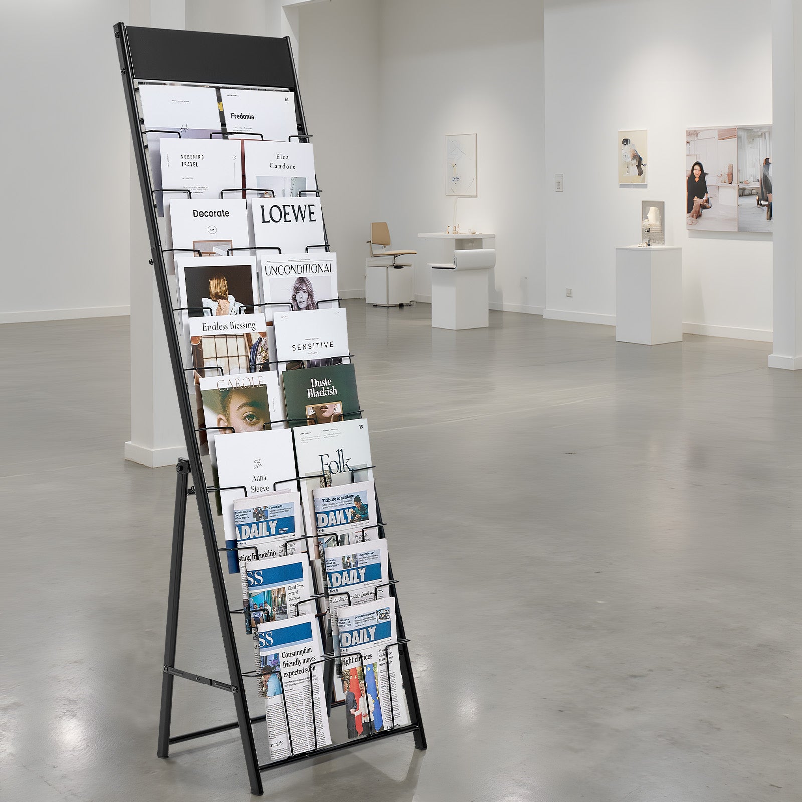 Présentoir à Brochures VEVOR 10 Niveaux, Porte-Brochures sur Pied en Métal avec 20 Pochettes, pour Magazines, Journaux, Bureau & Exposition, Noir - 8