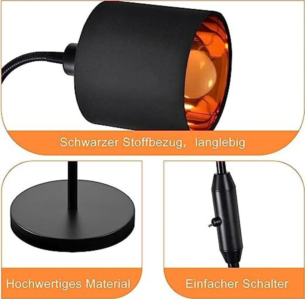 NETTLIFE Czarna lampa podłogowa do salonu w stylu vintage, nowoczesna tkanina podłogowa z kątem obrotu 360°, przełącznik kołyskowy E14, bez żarówki. - 6