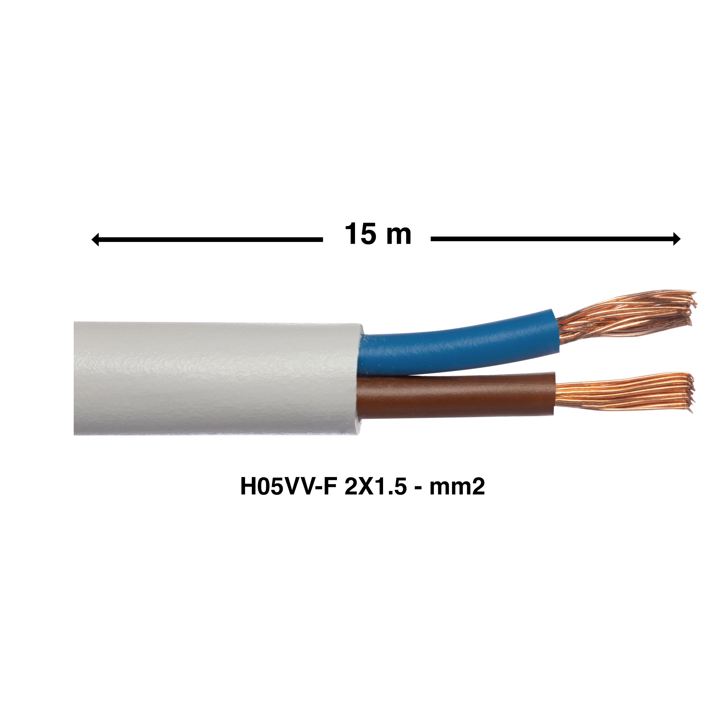 Cabo elétrico 2x1.5 mm² H05VVF L. 15m branco - 2