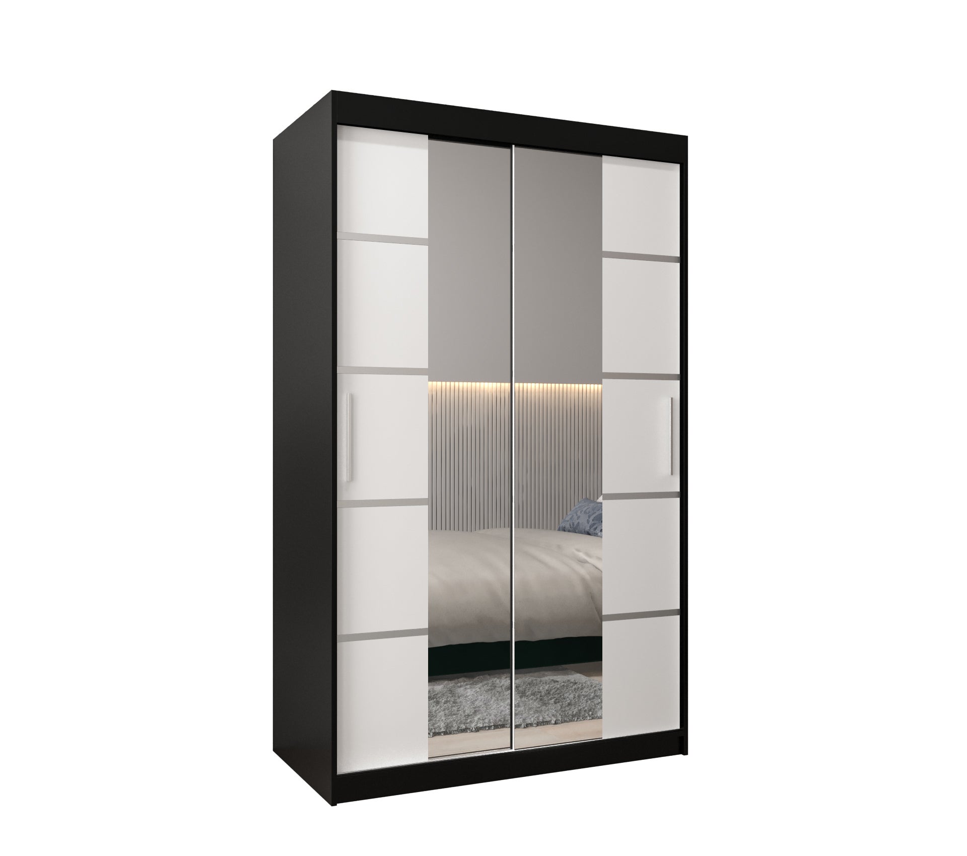 Szafa przesuwna garderoba Verona 4 120 x 62 x 200 cm Czarny + Biały - Abiks Meble