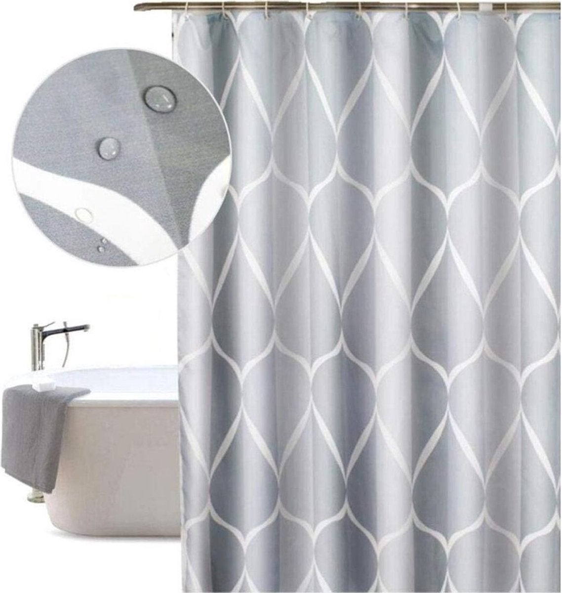 Perdea de duș cu dimensiunea de 80x200 cm, din țesătură de poliester, gri, impermeabilă și lavabilă la mașină