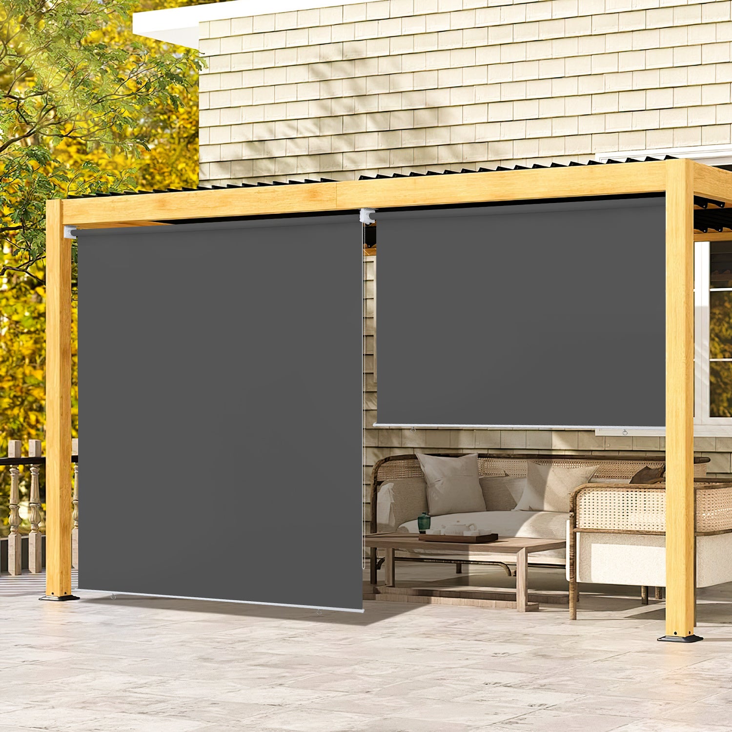 Zestaw 2 Rolety Pionowe 100x240 cm na Balkon Brise Vista Tela Wodoodporna Ociemniająca 80% Ciemnoszary Fixation