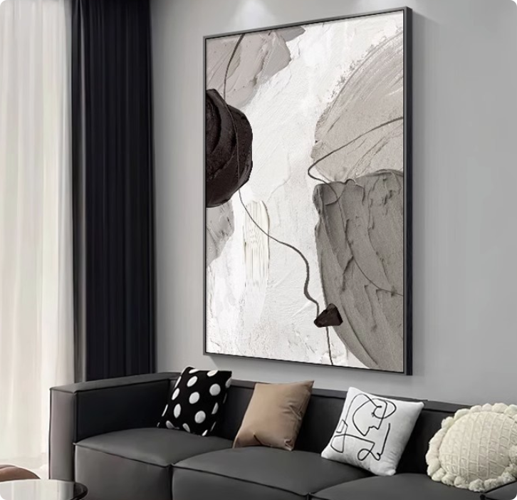 Tableau abstrait en noir et blanc sur toile, grande reproduction d'art moderne, décoration murale, idéal pour décorer un mur, 60 x 40 cm. - 3