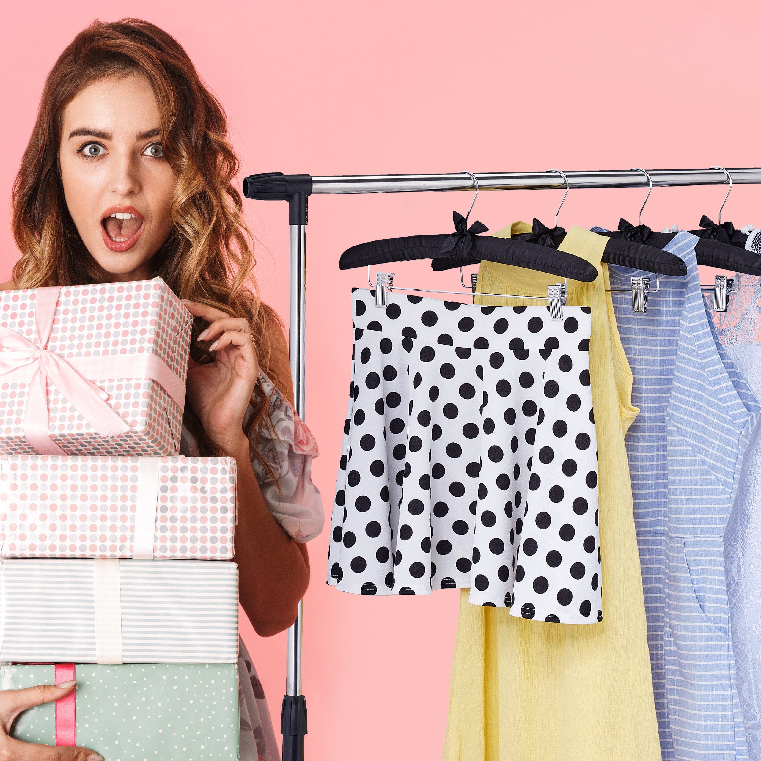 10x Set Grucce con Rivestimento in Raso, Vintage, Clip Scorrevoli, Gancio Girevole, Larghe 38 cm, Bianco - 2