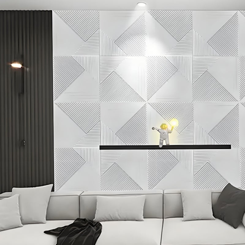 Panneau Mural 3D Acoustique - Lot de 12 - Ignifuge, Anti-Humidité, Anti-Tache - Décoration et Isolation pour Studio-Blanc-Sans support adhésif - 4