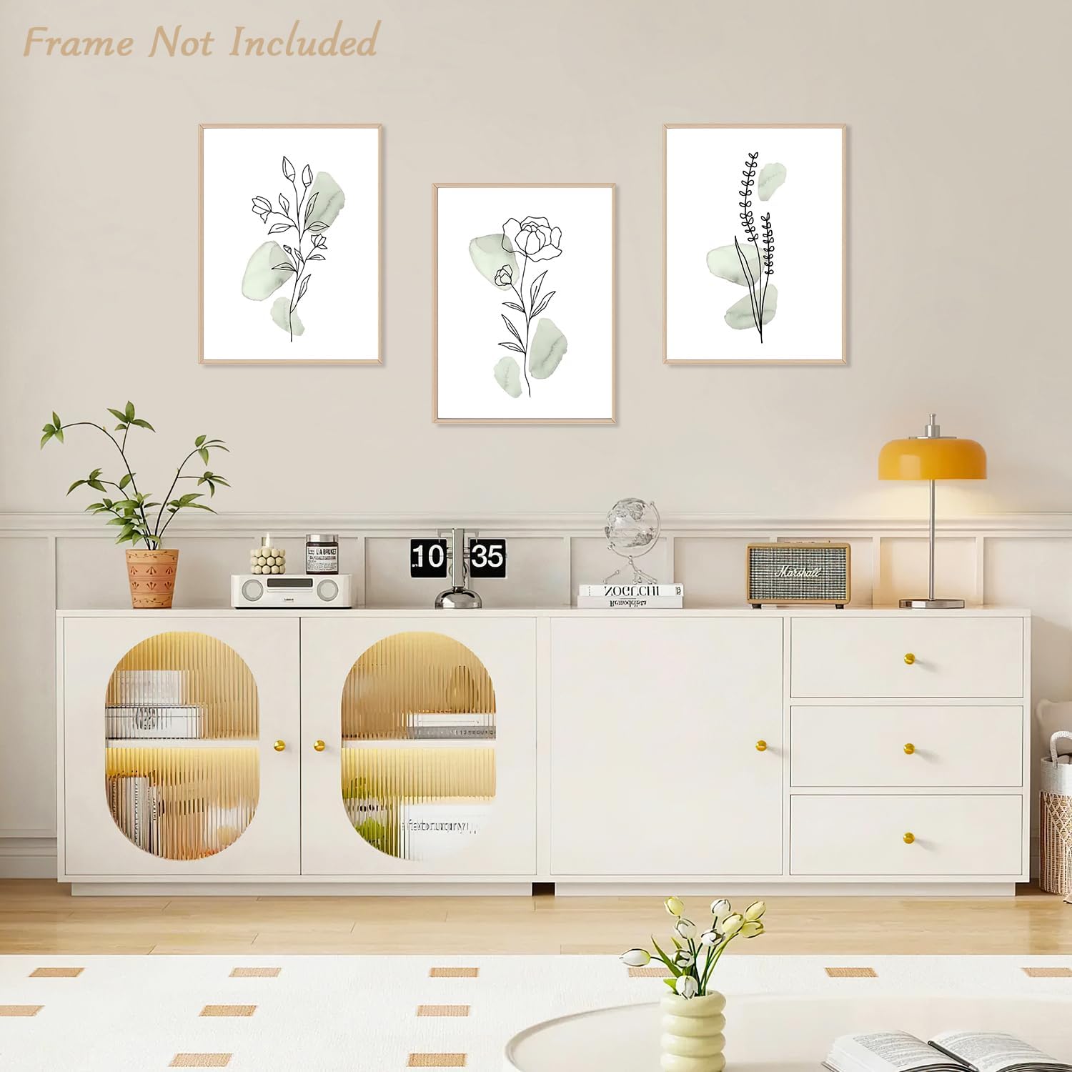 Tableau Décoration Murale Moderne Minimaliste Fleurs en Toile, Art Mural Vintage Vert Sauge, Affiches Florals Aquarelles 30x40 cm Sans Cadre, Lot de 3 - 4
