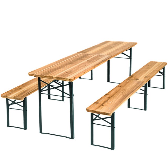 Set tavolo giardino birreria pieghevoli marrone legno verniciato con 2 panche per 8 persone 3 pezzi 220 cm TECTAKE
