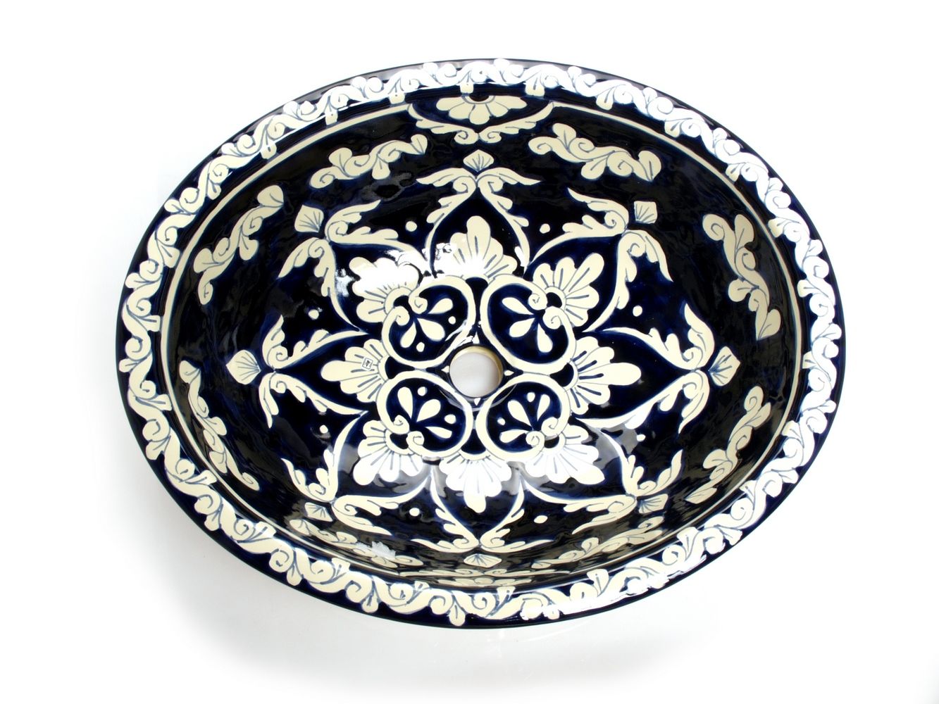 Meksykańska ceramiczna umywalka wpuszczana w blat Dolores – duża owalna umywalka łazienkowa 53 x 43,5 x 15 cm | Umywalka dekoracyjna