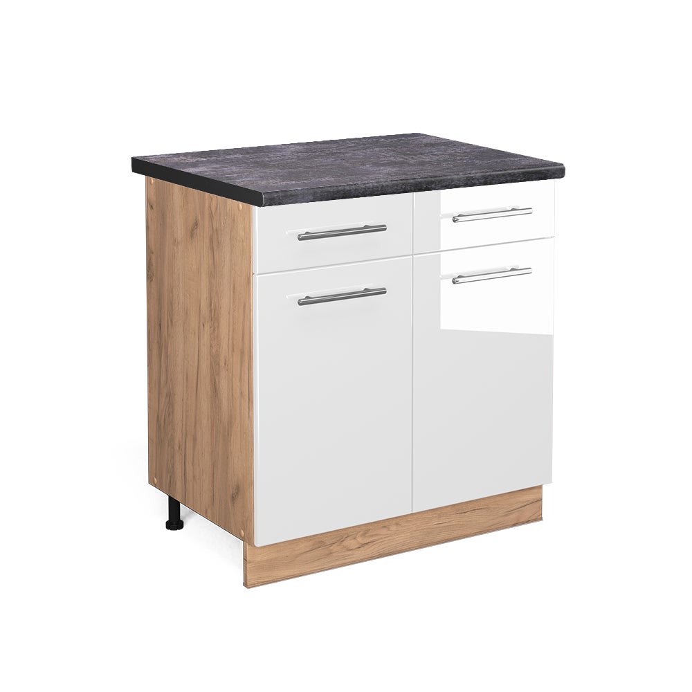 Vicco Szafka dolna do kuchni Fame-Line, Biały wysoki połysk, 80 cm , BP Antracyt
