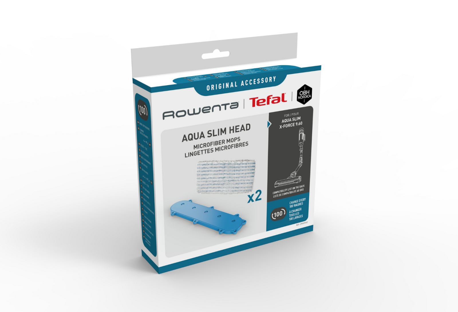 Kit 2 mopuri din microfibra Rowenta ZR009502, compatibile cu capul de aspirare Aqua Slim al aspiratorului vertical Rowenta X-Force Flex 9.60