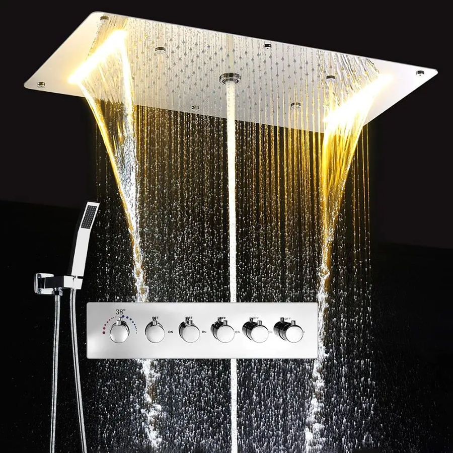 🚿 Composition de douche ciel de pluie LED 700 x 380 mm, LED, thermostatique | Topale - 6