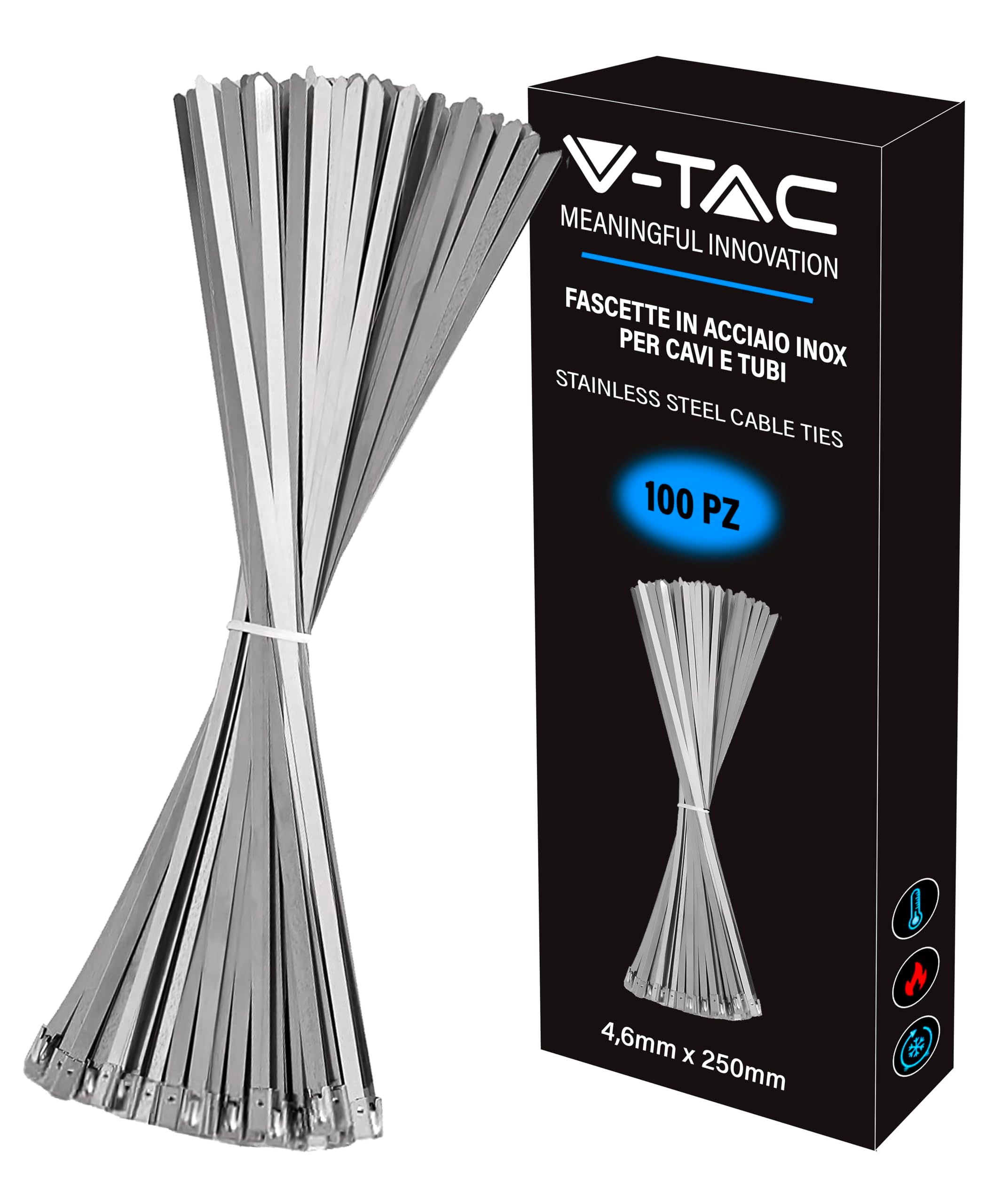 V-TAC Fascette in Acciao Inox per Cavi misura 4.6 mm x 350 mm - Confezione 100 Pezzi - Fascette per Cablaggio Multiuso - Stringicavo Portacavi Fermaca | Leroy Merlin