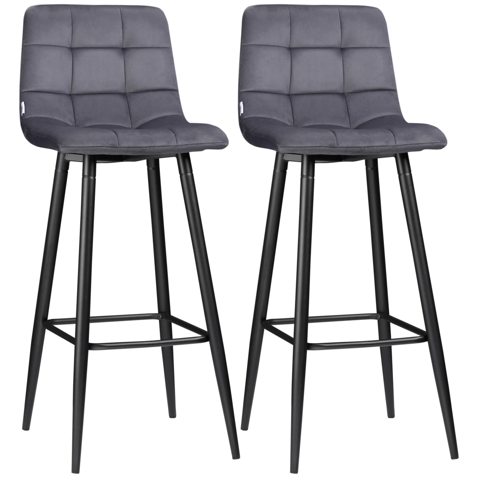 Taburetes de bar homcom terciopelo, acero gris 42x55x103 cm