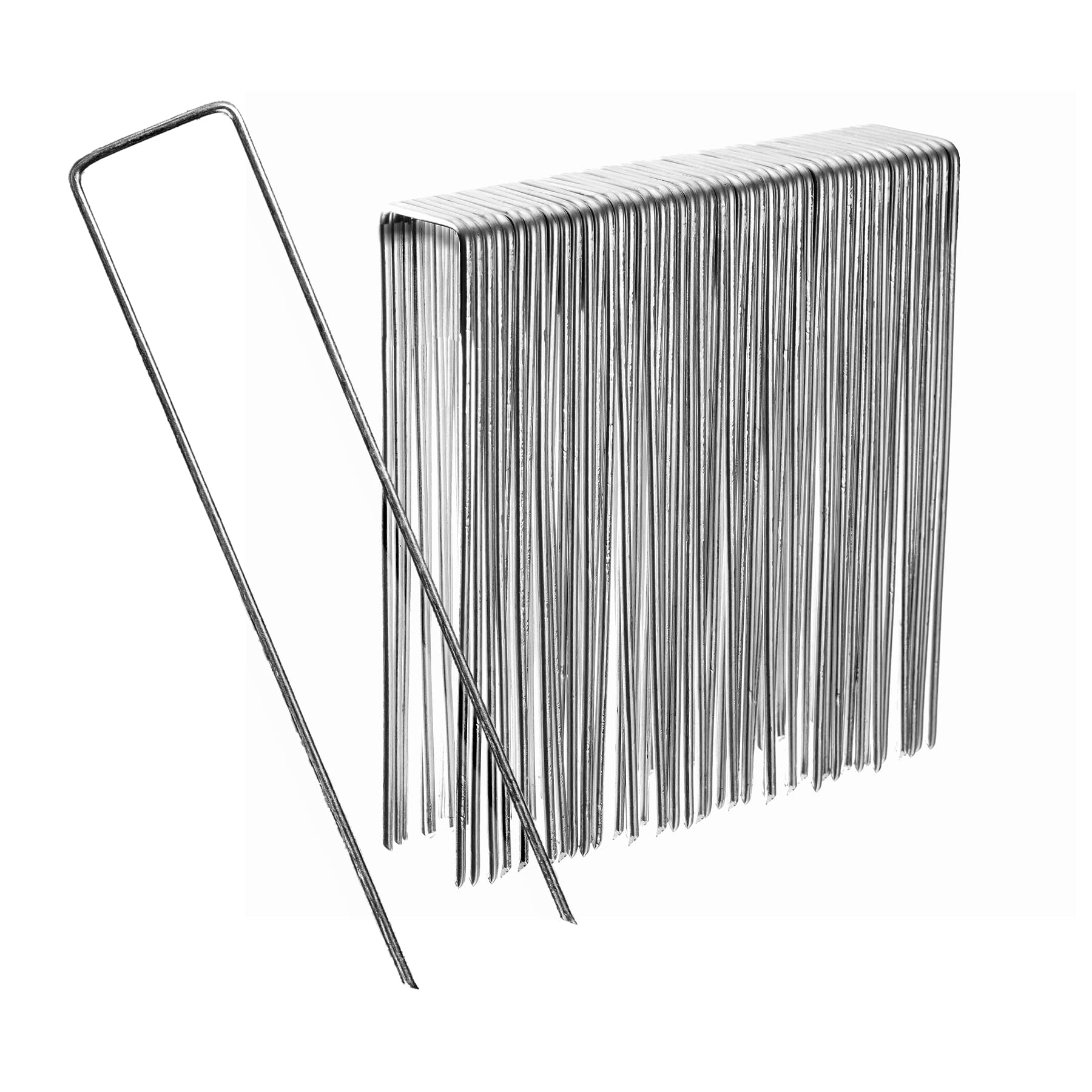 50 Pièces Sardines De Fixation + 50 Pièces Rondelle, 150×4mm,2,5 Mm, 15CM Forme De U Résistant à La Rouille, Piquets De Sol Galvanisés, Pour Clôture, Bâche, Gazon Artificiel, Herbes