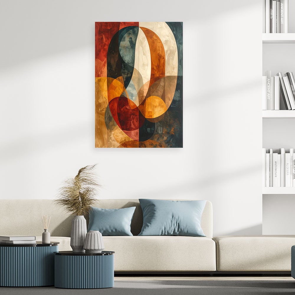 Obraz na płótnie do salonu, Abstrakcja geometria w beżowo złotych i rudo brązowych odcieniach 80x120 - 2