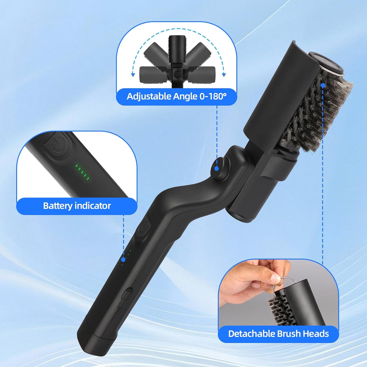 Brosse Électrique pour Barbecue Améliorée, Fonctionnant sur Batterie avec Angle Réglable, Tête en Acier Inoxydable, pour Grilles (Noir) - 5
