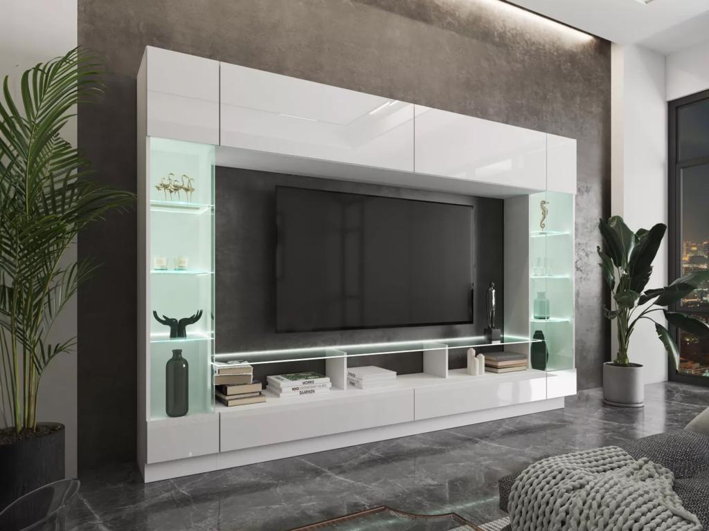 Vladon Mueble Alto Moja - Blanco Mate & Blanco/burdeos De Alto Brillo