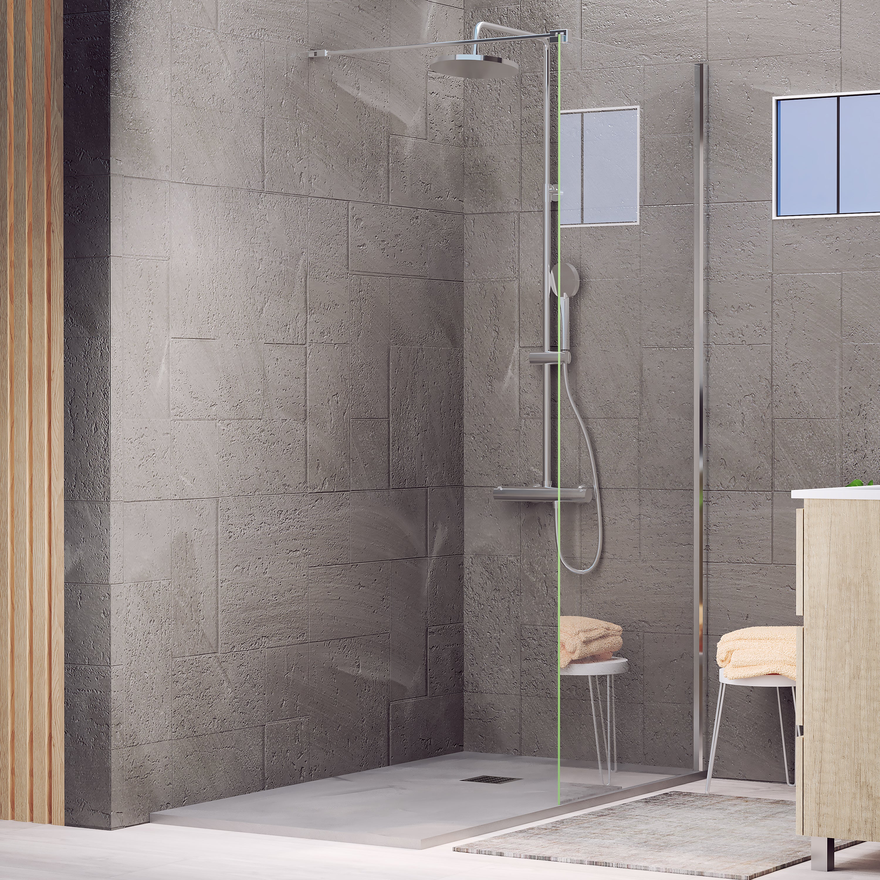 Pare-douche Polystar En Plastique 3 Mm - Motif Pierre Moderne - Personnalisable, Facile à Installer Et Sans Joint !