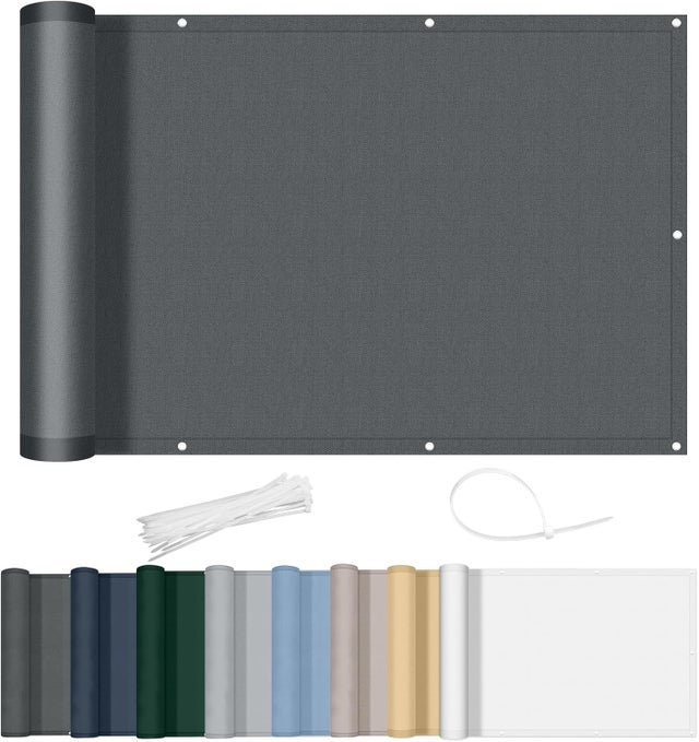Pantalla para balcón de 90 x 300 cm, impermeable, opaca, resistente al viento, con agujeros y sujetadores de cable, para terraza exterior, antracita