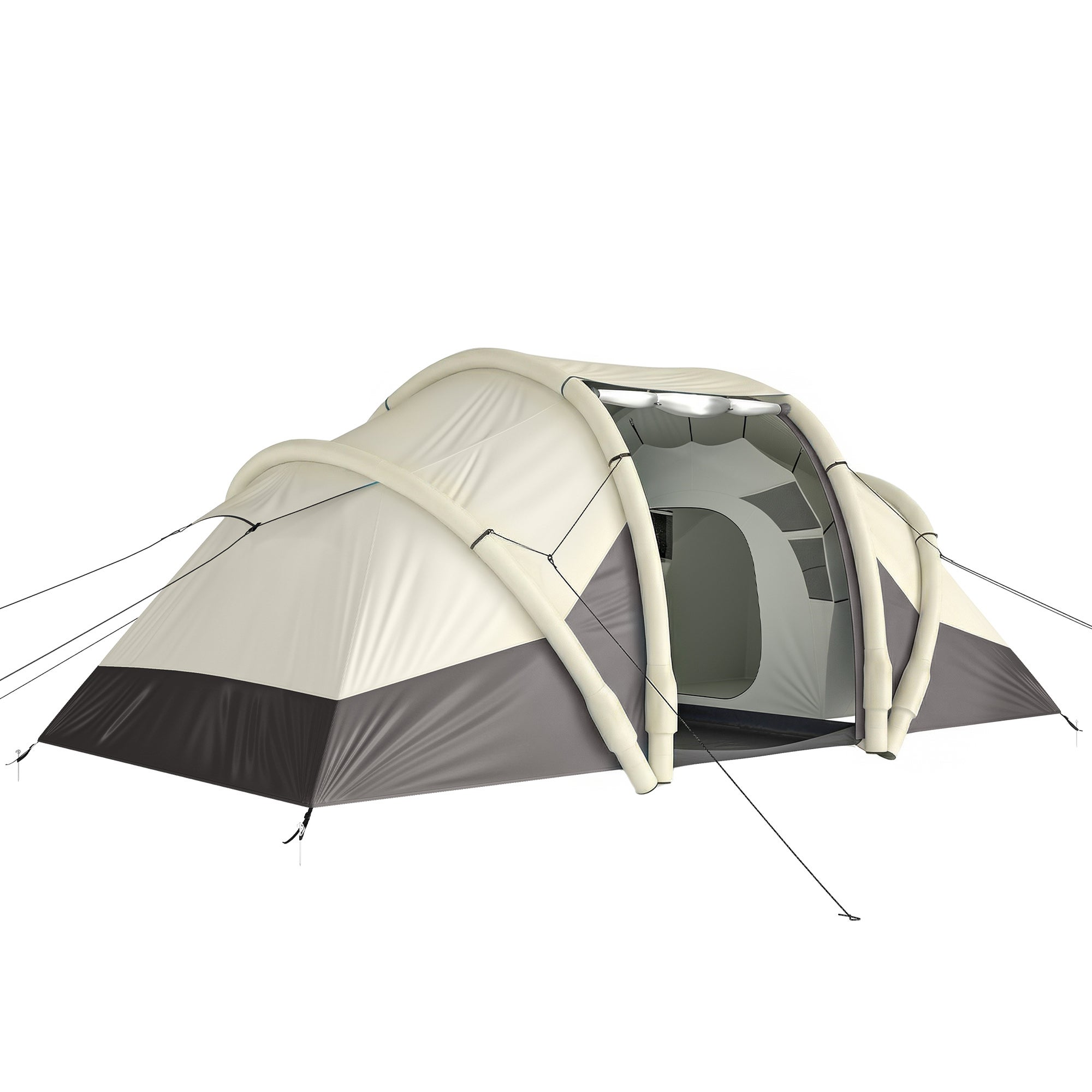 Tente Gonflable Camping 2-4 Personnes avec Pompe 2 Chambres et Séjour Imperméable 3000mm 485x245x188cm Gris - 2