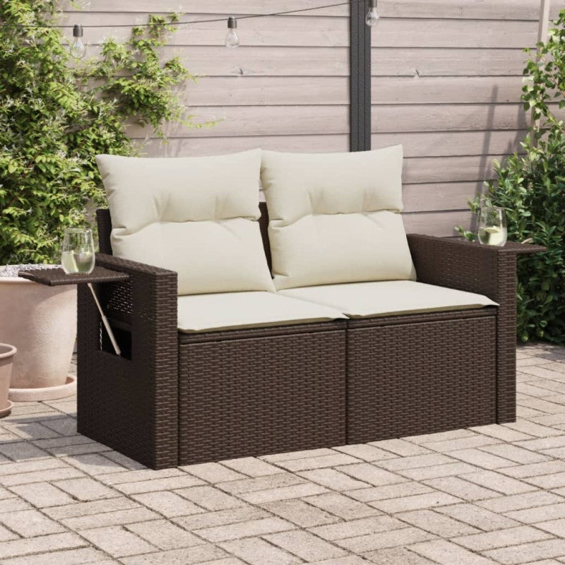 Sofa ogrodowa z poduszkami, 2-osobowa, brązowa, polirattan vidaXL