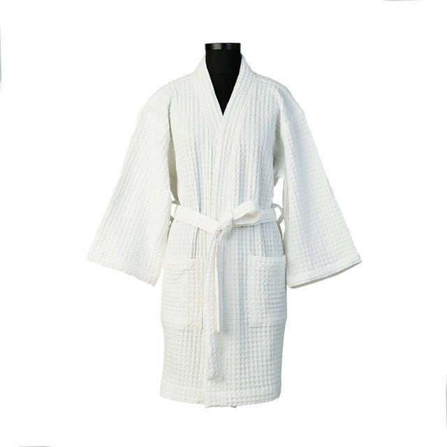 Peignoir kimono 95x64 coton gaufré blanc