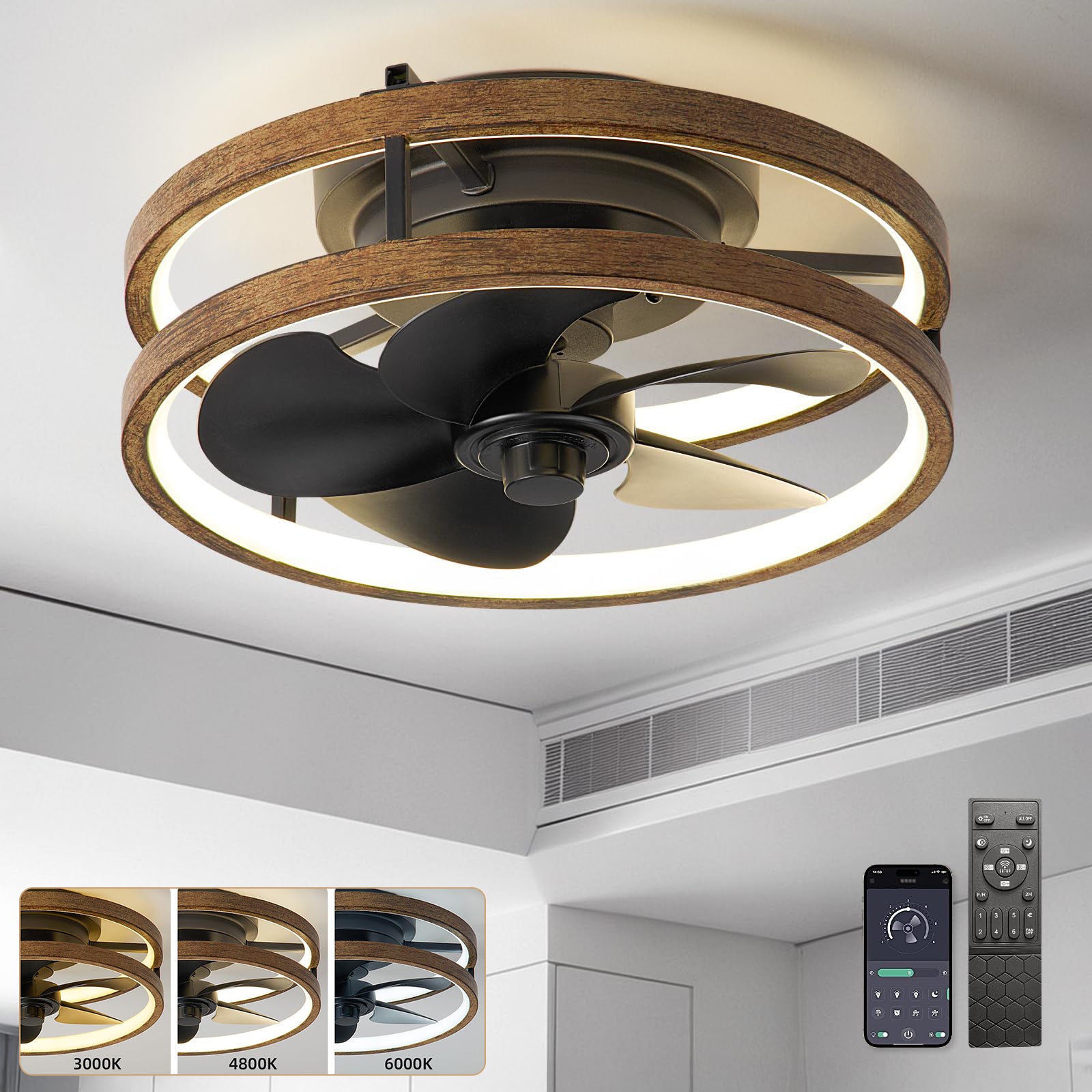 Ventilateur De Plafond LED NETTLIFE Avec éclairage Silencieux Et Telecommande Plafonnier A Intensite Variable Minuterie A 6 Vitesses Blanc