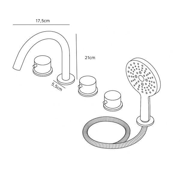 BATERIA WANNOWA 5-OTWOROWA NAWANNOWA STOJĄCA CZARNA