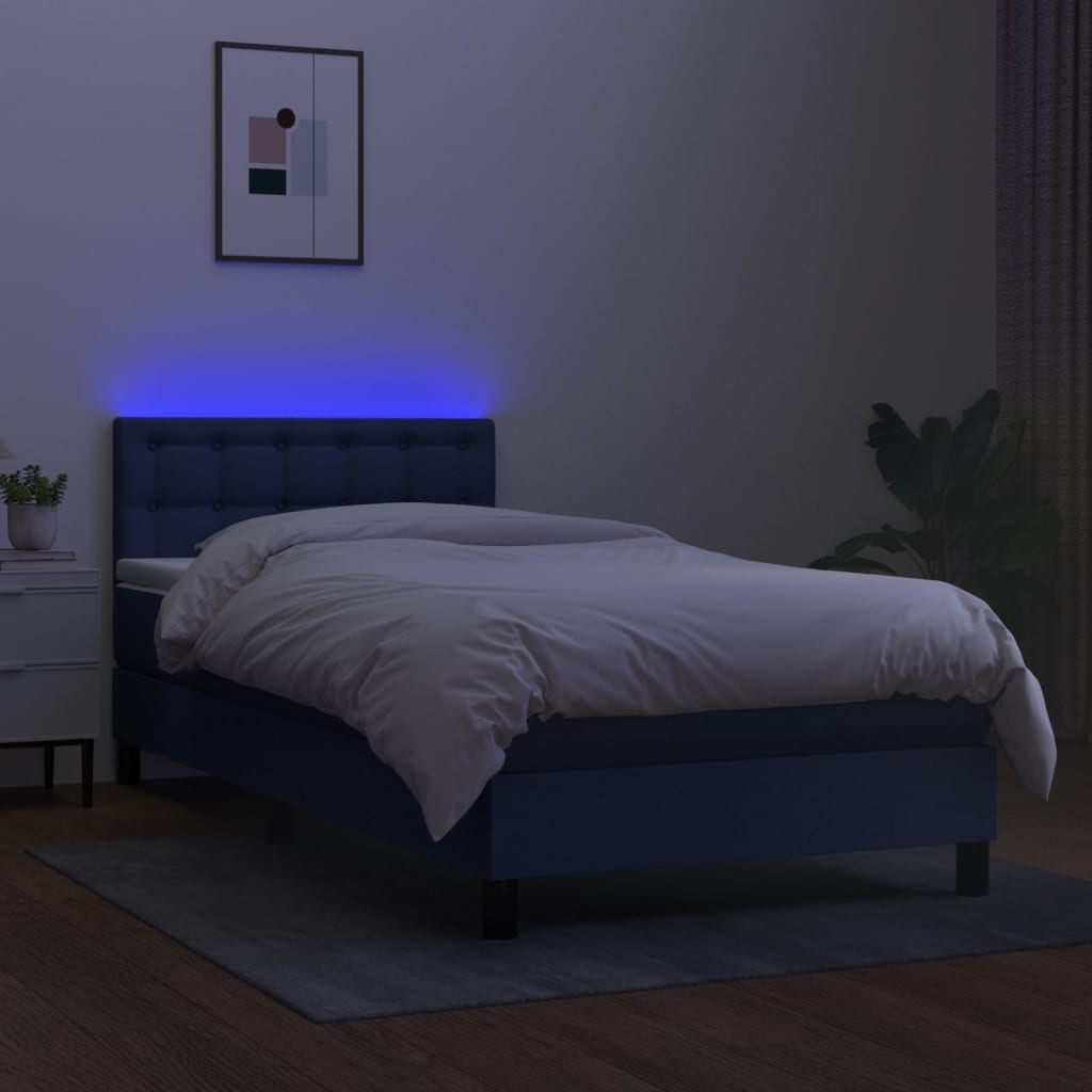 Sommier à lattes de lit avec matelas et LED Bleu 90x190cm Tissu vidaXL - 7