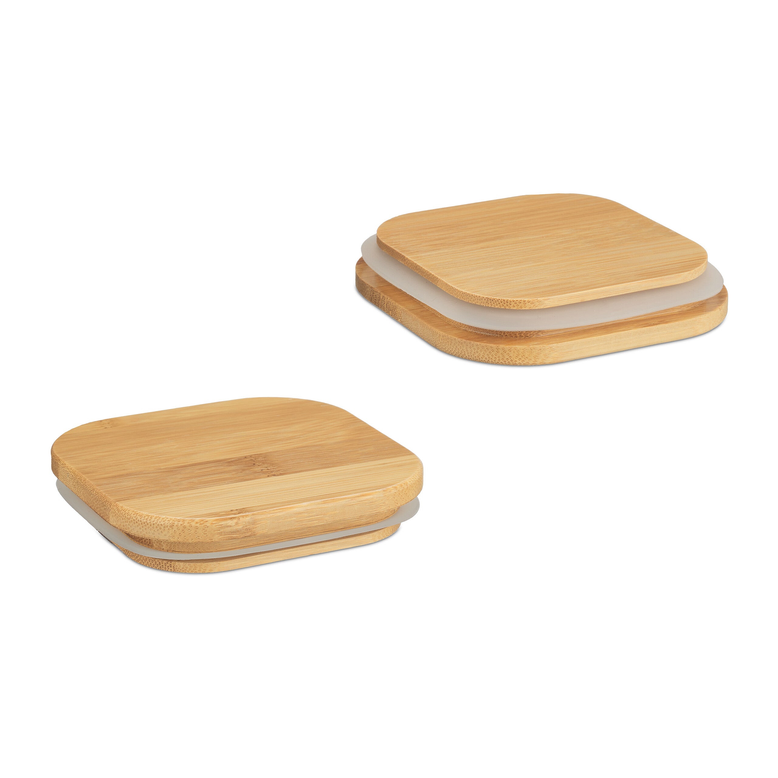 Relaxdays Lot de 3 bocaux en verre, couvercle en bambou, carré, conservation, 1200 ml, hermétique, transparent/naturel - 7