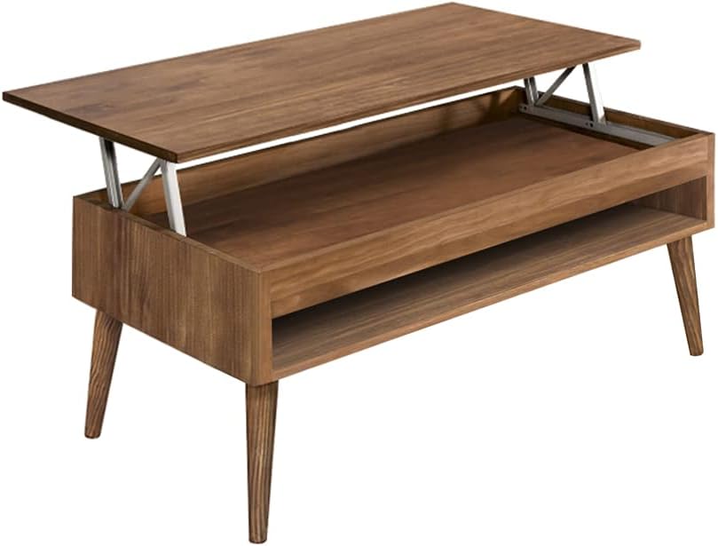 Mesa centro Atenea elevable madera maciza natural, estante inferior | Leroy Merlin