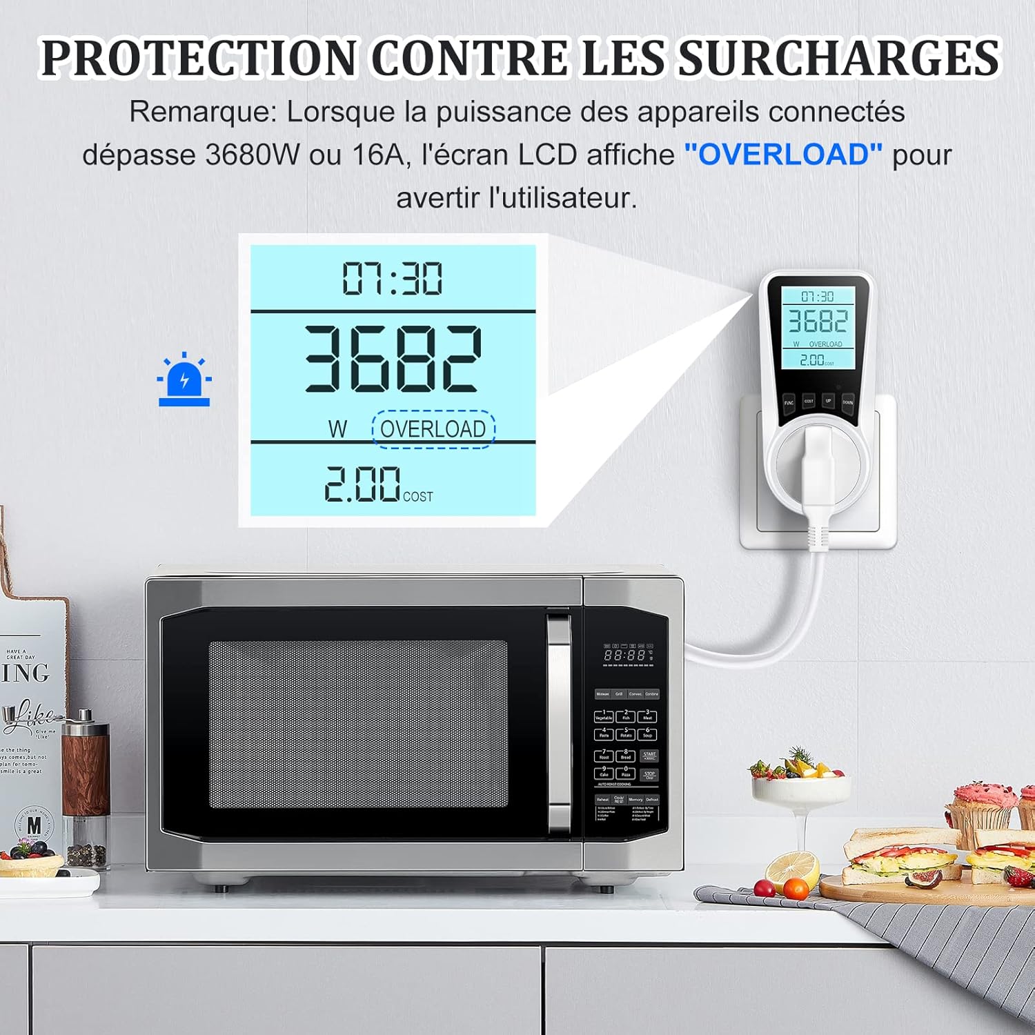 Prise Compteur d'Énergie, Consommation d'Énergie avec 7 Modes Surveillance, Écran LCD Rétroéclairé, Prise Consommation Electrique 3680W MAX - 5