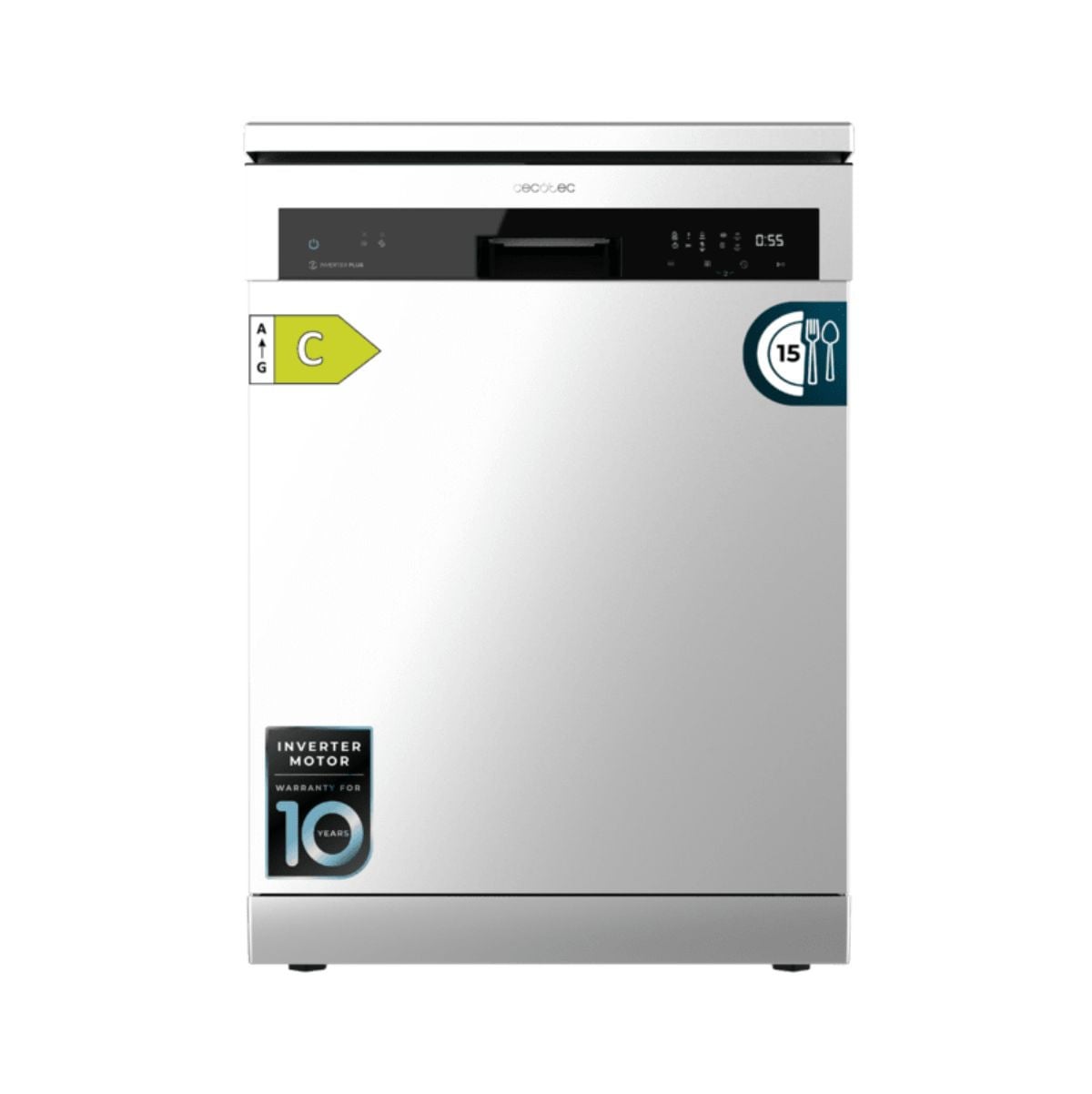 Lavavajillas Cecotec Bolero Aguazero 6500 15 cubiertos 6 programas C inox 60 cm - 4