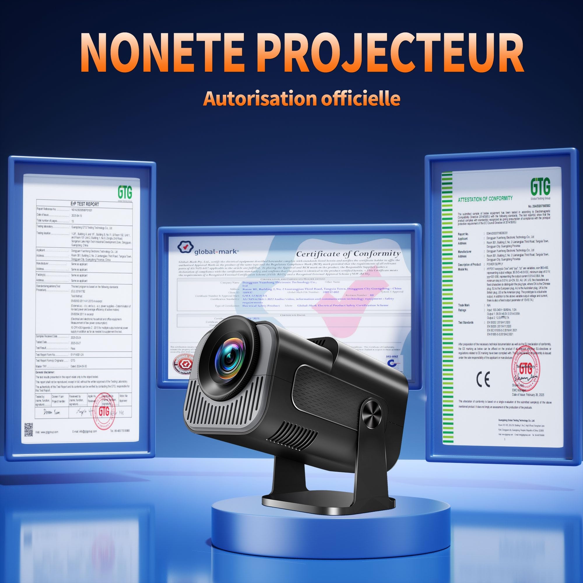 Vidéoprojecteur 1080P FHD,WiFi 6, Portable Projecteur 4k Dual Contrôle avec Supporté 270° Rotation Android TV/USB/PC - 3