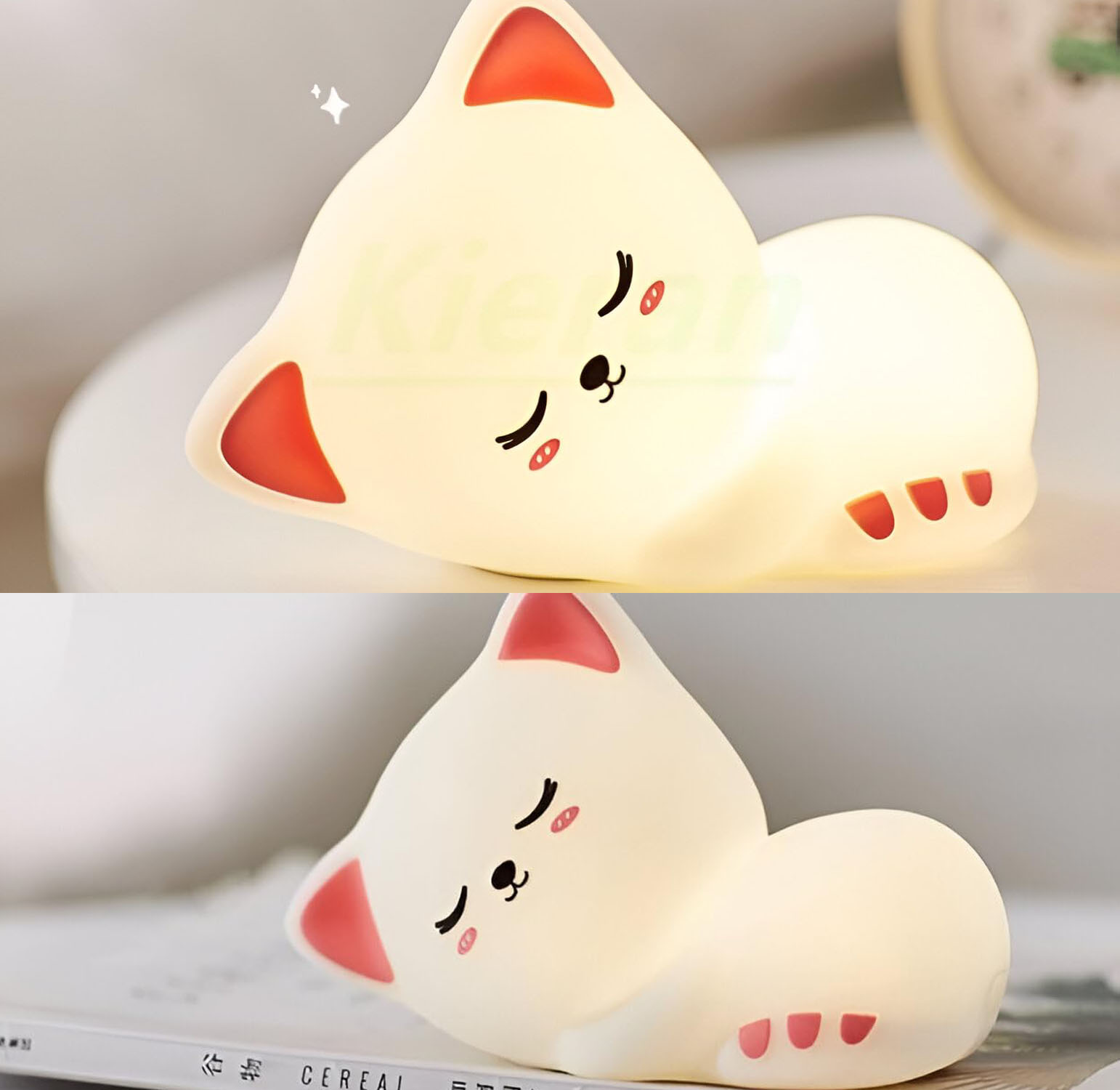 Pack de 2 luces nocturnas de silicona con forma de gato dormilón, lámpara de noche, lámpara de mesa led, para habitación infantil (luz de colores)