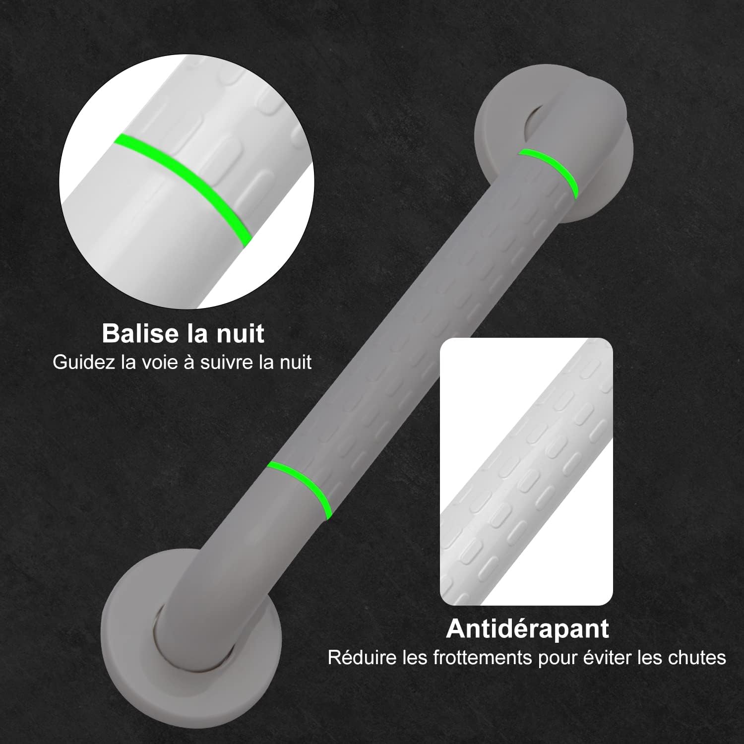 Barre d'appui de douche en acier inoxydable pour personnes âgées, barre d'appui antidérapante pour salle de bain, 60 cm - 4