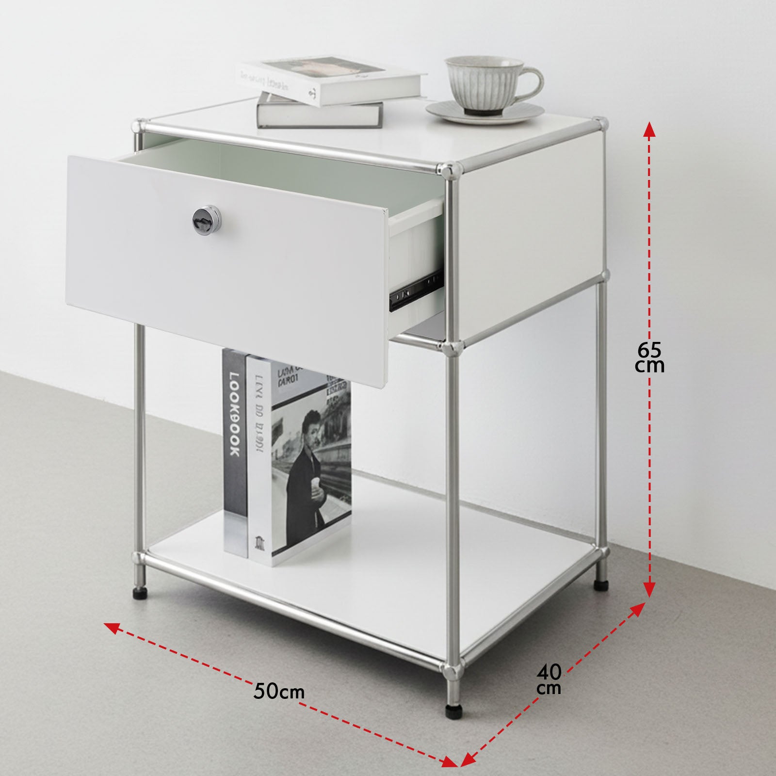 Étagère métal chromé design épuré, Concept Epuré MK-139, L50 × P40 × H65 cm, Blanc - 3