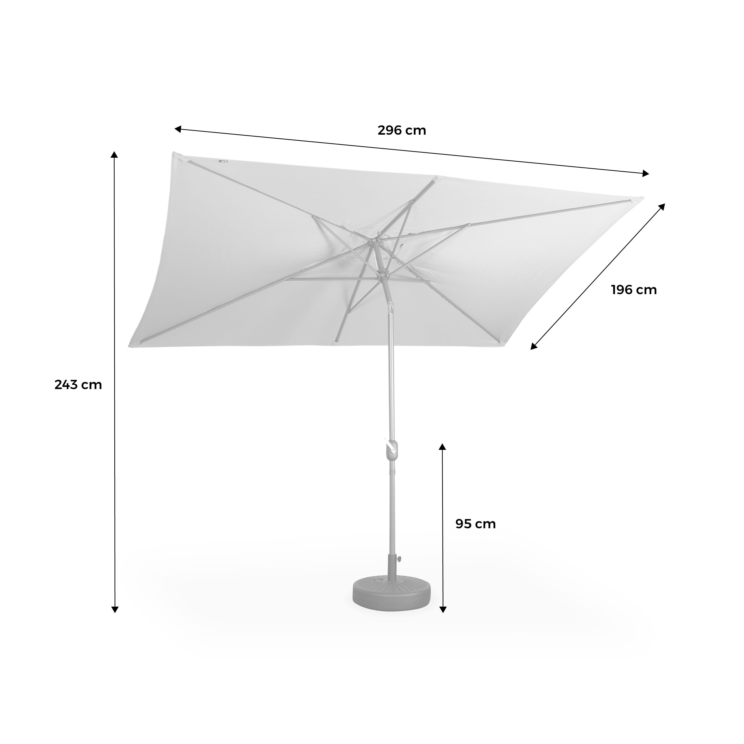 Parasol droit rectangulaire 2x3m - Touquet taupe - mât central en aluminium orientable et manivelle d'ouverture - 8