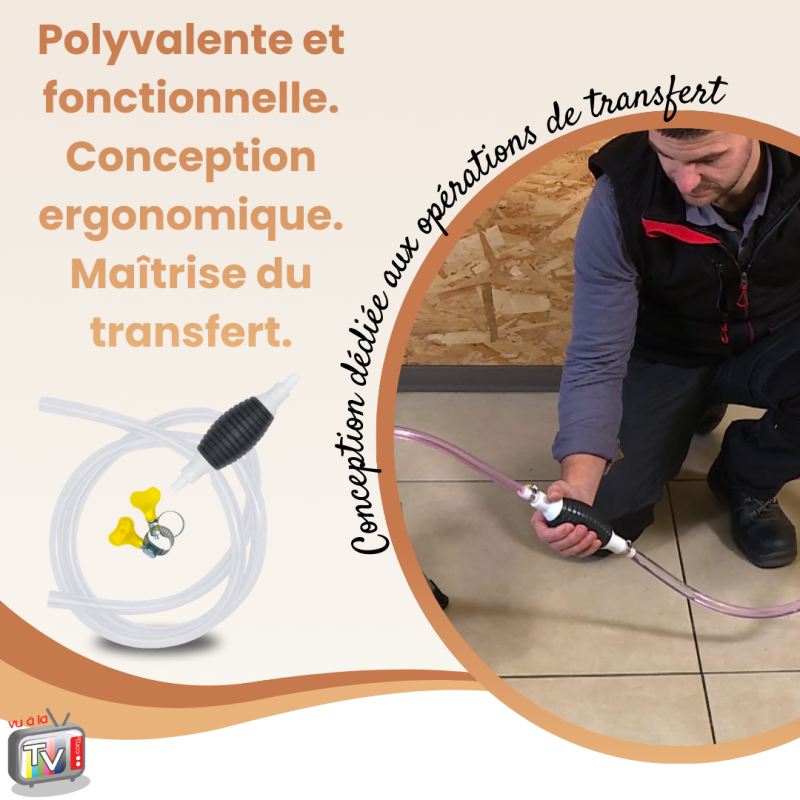 Pompa a sifone - VENTEO - Pompa manuale per benzina, olio, acqua - Trasferimento di liquidi - Tubo da 2 m - Universale - Diametro del tubo 15 - 4