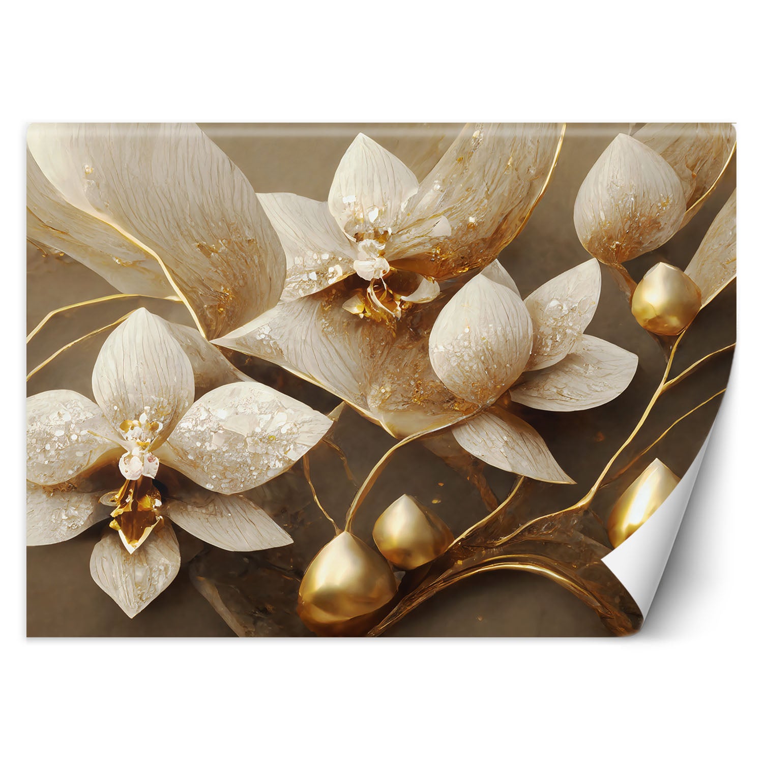 Fototapeta, 3D Kwiaty glamour złoty 200x140