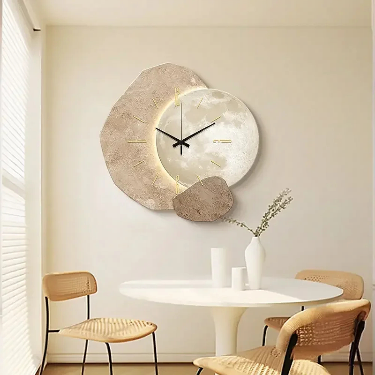 Horloge murale silencieuse ZAEWRYE, design sobre effet pierre,Éclairage d'ambiance USB,idéale pour la salle à manger, le bureau ou la chambre,40 cm - 4