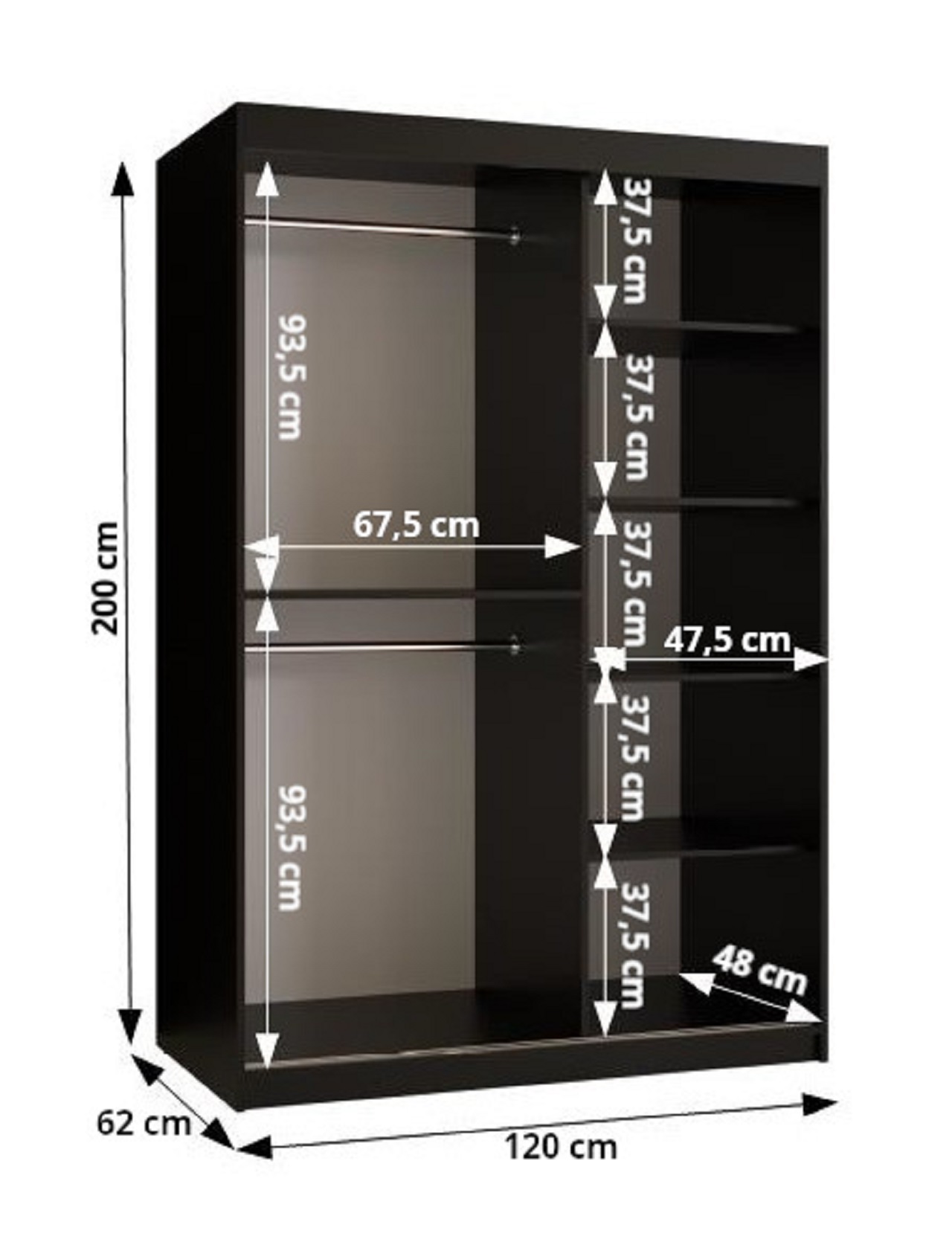 Szafa przesuwna Flutes 120 x 62 x 200 biały - 4