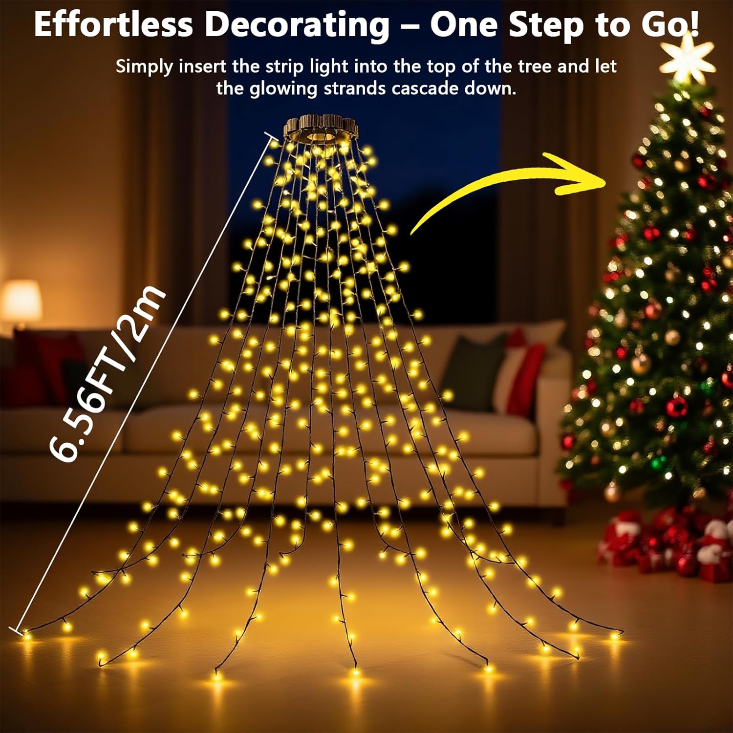 Guirlande Lumineuse LED de 2 m pour Sapin de Noël avec 280 LED et 8 Anneaux, Lumière Chaude, USB 5V/2A, pour Intérieur et Extérieur, Convient aux Arbr - 2