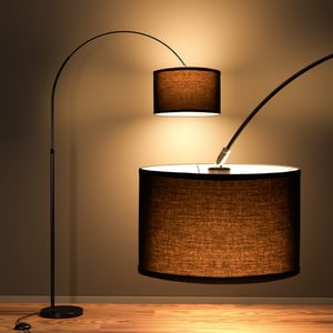 Lampadaire Arc JASMIN | Lampe Sur Pied Classique| Ampoule LED E27 9W 3000K incluse|33cm Abat-jour Noir| Interrupteur au pied pour Chambre/Bureau/Hôtel