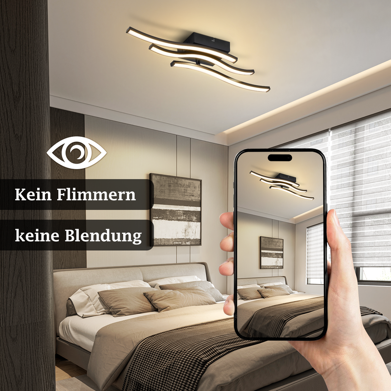 Lampa sufitowa LED Nettlife Wave Design, czarna – 18 W, 3000 K, ciepła biel – nowoczesna lampa do salonu, sypialni, kuchni i przedpokoju - 4