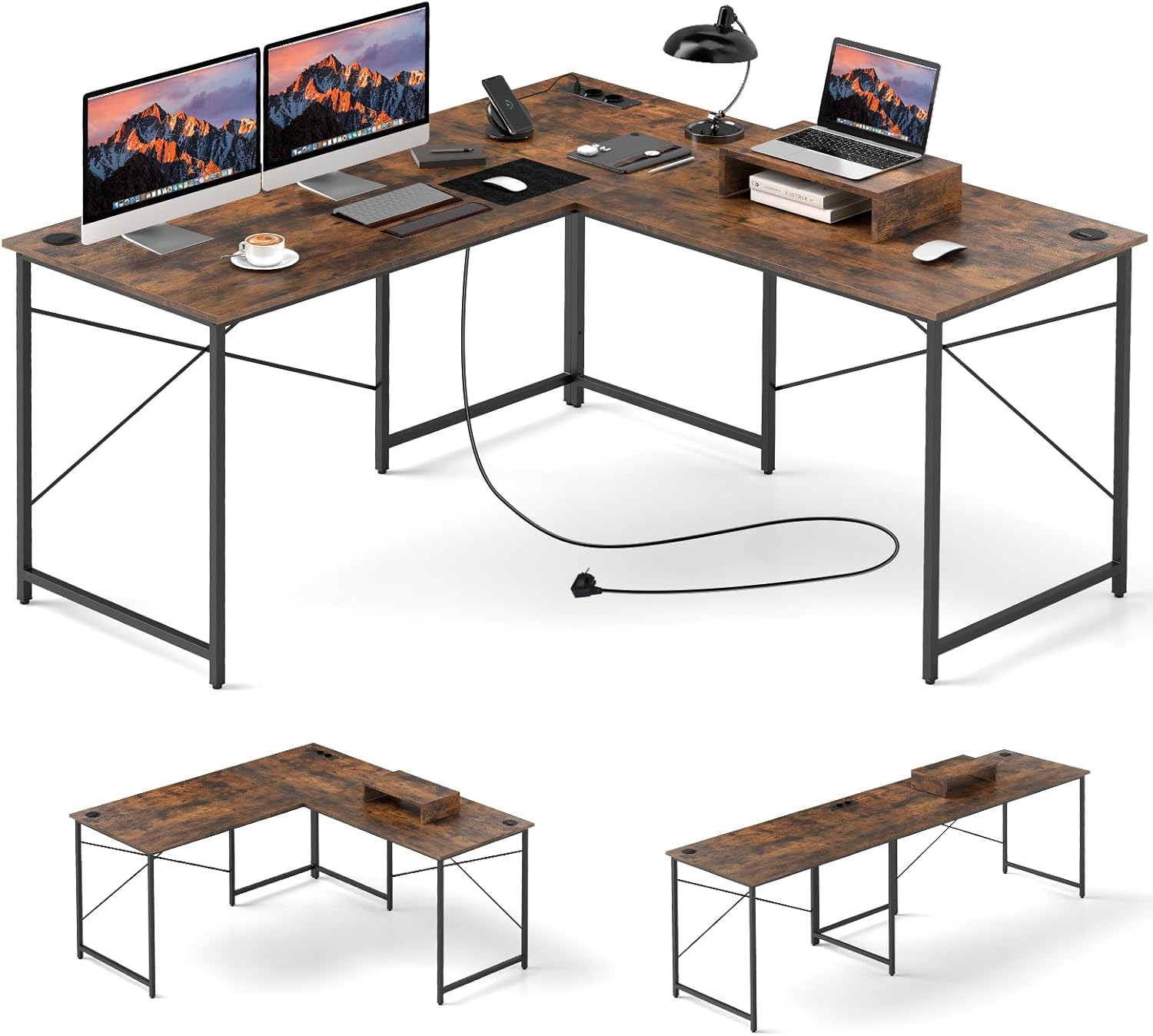 TREETALK Scrivania per computer, scrivania angolare a forma di L con 2