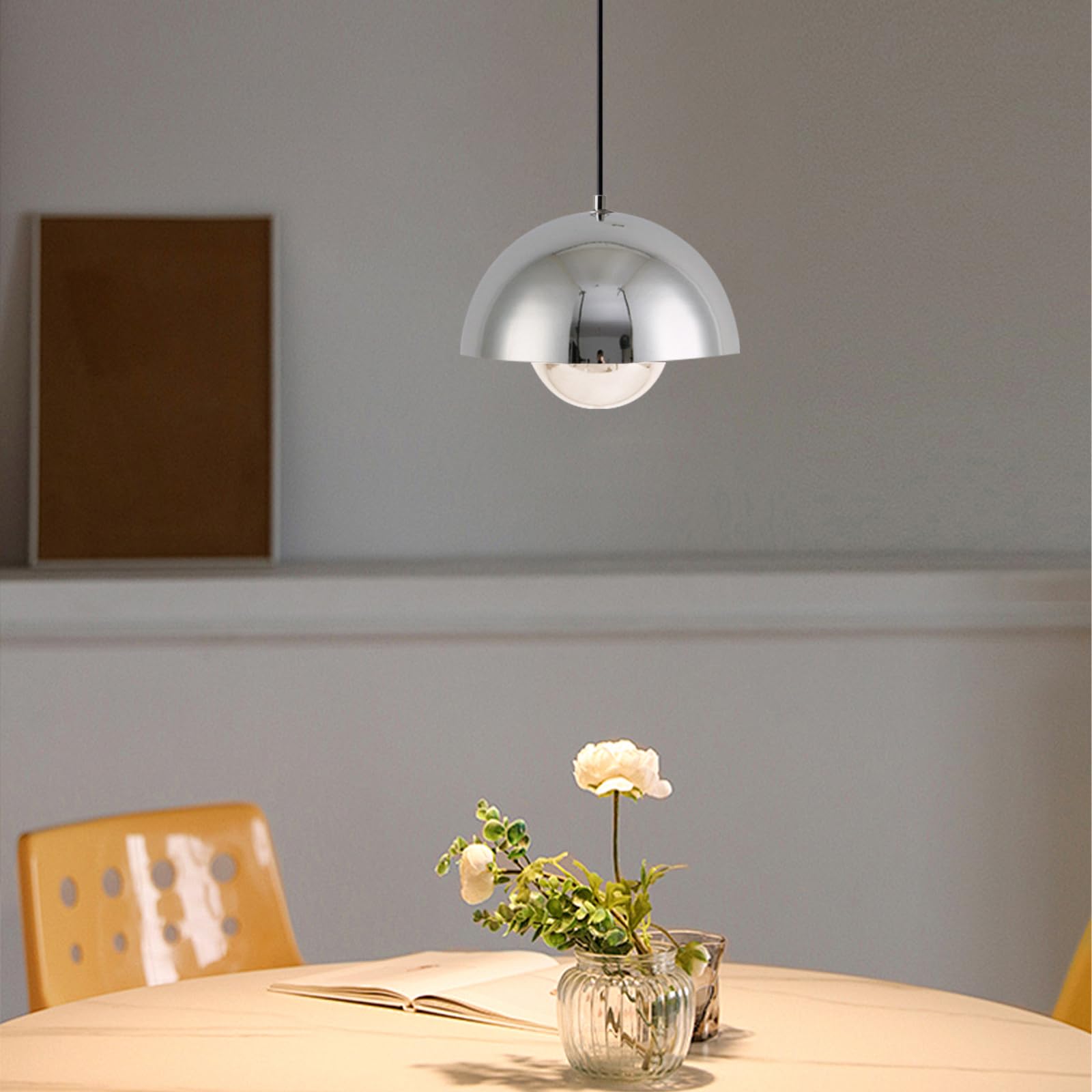 Lustre Suspendu Industriel Noir 6 Bras Demi-Cercle - Douilles E27, Éclairage Moderne Salon Et Salle à Manger 70cm