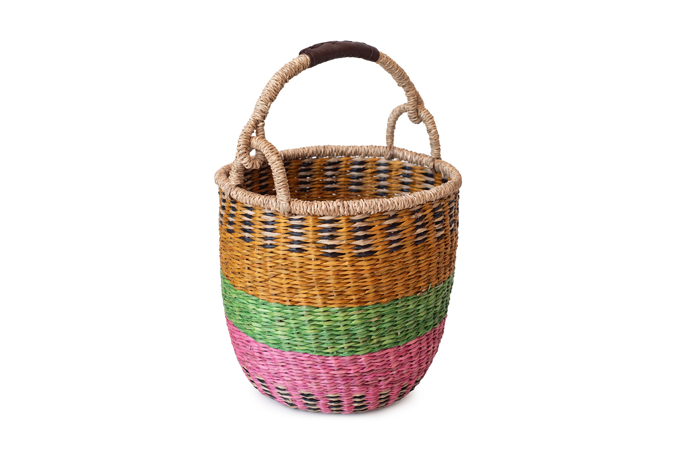 KOSZYK ŻÓŁTO ZIELONY I RÓŻOWY Ø27x28 CM